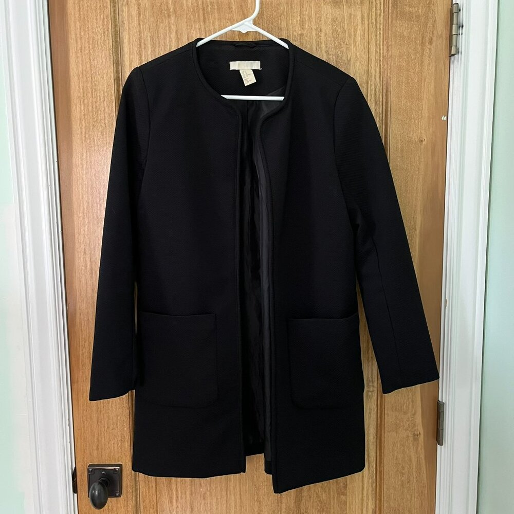 Classic Black Women's Coat - Neutral Collarless Jacket